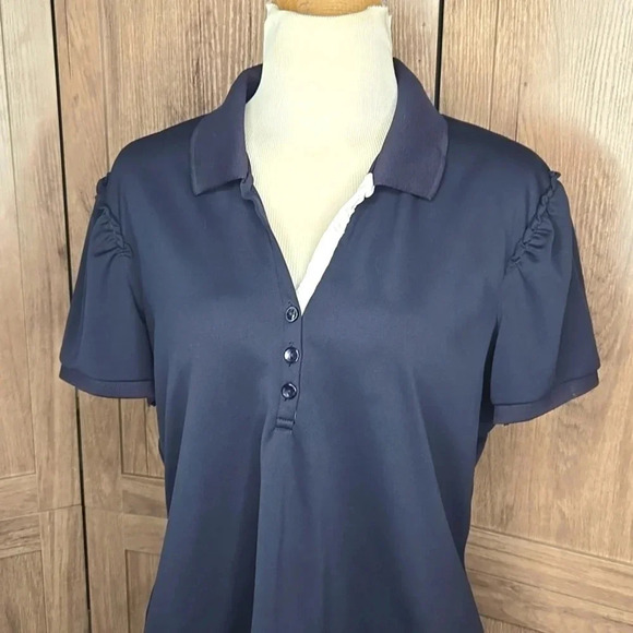 Navy Blue Women's Golf Tennis Polo Shirt ruffled sleeves - Picture 3 of 8